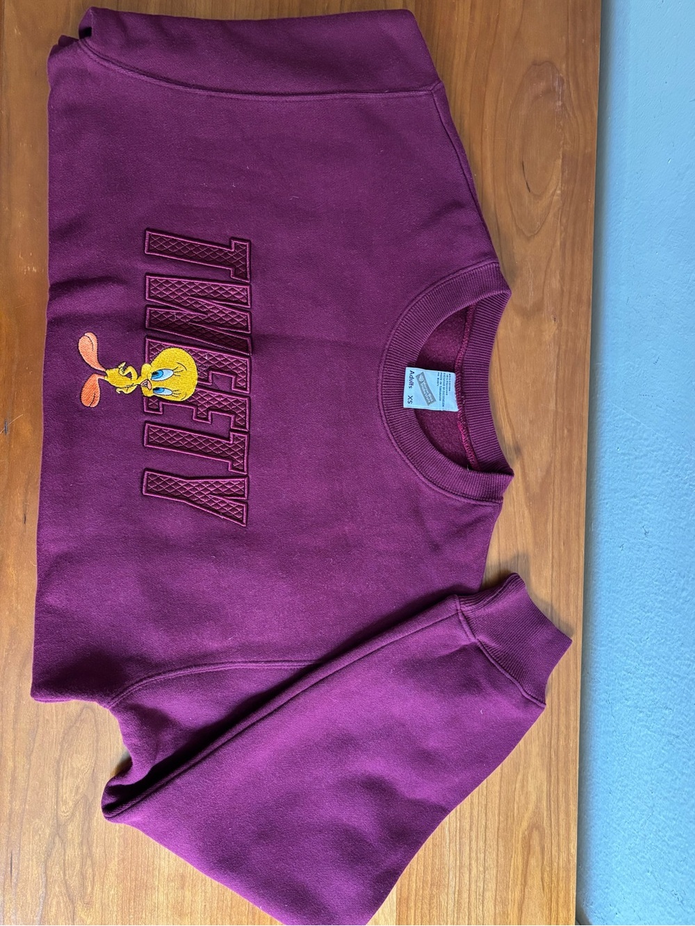 NWOT Warner Bros. Vintage Plum Crewneck Sweatshirt with Tweety Embroidery